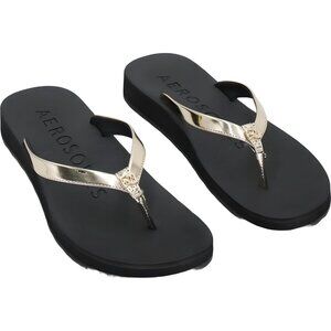 Aerosoles Jace Gold Mirror Flip-Flop Sandals Women's US 9.5M